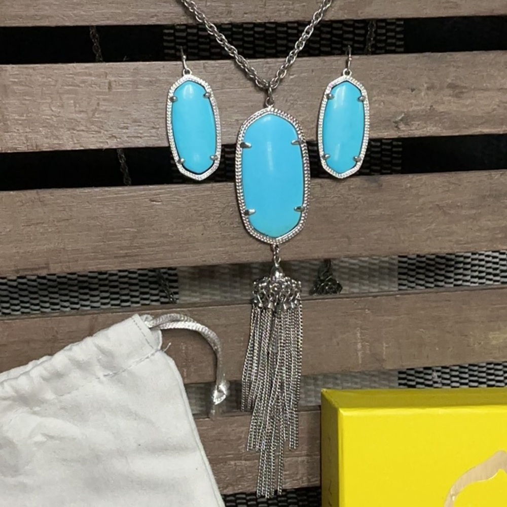 Kendra Scott great shape bundle lot matching turquoise silver jewelry 2 pc set - Picture 2 of 6